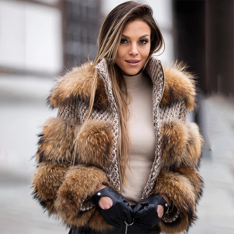 Quality Winter Clothing Jacket - QUEENTINA Real Raccoon Fur Coat Winter